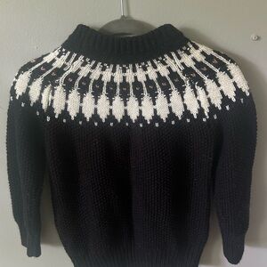 Zara Black Mock Neck Turtleneck with Fair Isle Design - Size Small